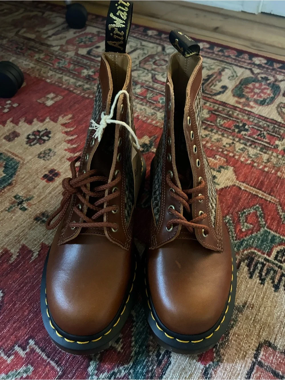Dr. Martens Brown Leather & Houndstooth Combat Boots - Picture 2 of 3